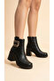 Women's Leather Look Large Buckle Thick Heeled Casual Boots