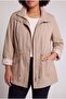 Zebra Lining Detailed Plus Size Cotton Trench Coat Beige