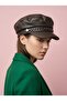 Chain Detailed Black Leather Cap Hat Women's Winter Newsboy Hat Faux Leather Stylish Cap Model - 6