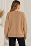 Women's Camel Hair Gold Buttoned V-Neck Soft Textured Oversize Knitwear Cardigan - 2