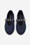 Women's Double Strap Troc Casual Ballerinas Bekosa Navy Blue Suede - 7