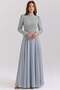 Exclusive Hijab Evening Dress with Bead and Stone Patterned Chiffon Combination Blue 1120-Y