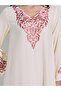 Cream Embroidered Long Sleeves V-Neck Maxi Jalabiya with Solid Scarf - 4