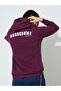 Burgundy Slogan Print Regular Fit Hoodie
