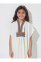 Girls Off White Embroidered Cape Sleeve V-Neck Kaftan - 4