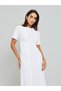 White Plain Sheath Midi Dress with Short Sleeves - 2