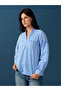 Blue Striped Long Sleeve Blouse for Women - V-Neck Comfort Fit - 8