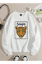 Embroidered Leopard Printed Oversized Cotton Basic Sweatshirt