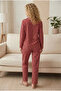 Women's Suede Fabric Front Buttoned Long Sleeve Pajama Set - 3