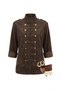 Gold Button Detailed Hakim Collar Velvet Military Jacket - 6
