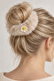 Set of 3 Daisy Detailed Plush Rubber Hair Clips (Beige, Powder, and Blue) - 5