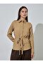 Beige Solid Tie-Up Waist Long Sleeves Regular Fit Shirt - 3