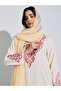 Cream Embroidered Long Sleeves V-Neck Maxi Jalabiya with Solid Scarf - 7
