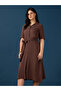 Brown Textured A-Line Midi Dress with Belt - Short Sleeves - 6