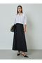 Black Solid Pleated A-Line Maxi Skirt with Pocket Details - 2