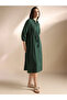 Green Textured A-Line Midi Dress with 3/4 Sleeves and Drawstring Waist - 7