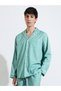 Green Striped Piped Trims Shirt and Straight Leg pants Pyjama Set - 2