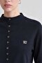 Hakim Collar Front Buttoned Blouse Navy Blue - 4