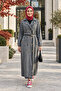 Women's Belted Buttoned Pocketed Gray Trench Coat