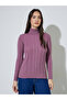 Pink Turtle Neck Regular Fit Ribbed Knit Sweater - 4