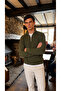 Men's Half Zipper Mock Neck Corded Fabric Slim Fit Knitwear Sweater - 4