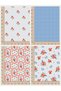 100% Cotton Fabric Panel Set 5 Different Patterns 30X60 cm – Vintage Floral and Checkered Pattern, Red and Blue Tones - 6