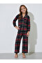 Girls Multi-Color Checked Shirt and Straight Leg Pants Pyjama Set - 2