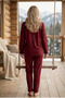 Women's Suede Fabric Front Buttoned Long Sleeve Pajama Set - 3