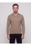 Mink V-Neck Knitted Patterned Men's Knitwear Sweater