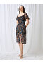 Multi Floral Midi A-Line Dress with Puff Sleeves - 2