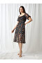 Multi Floral Midi A-Line Dress with Puff Sleeves