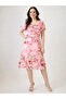 Pink Floral A-Line Midi Dress with Short Sleeves - 6