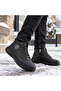 Men's Black Faux Leather Boots |   Winter Outdoor Boots |   Rubber Laced Side Zipper Casual Boots - 7