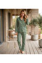 Women's Suede Fabric Front Buttoned Long Sleeve Pajama Set