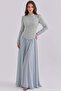 Exclusive Hijab Evening Dress with Bead and Stone Patterned Chiffon Combination Blue 1120-Y - 3