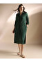 Green Textured A-Line Midi Dress with 3/4 Sleeves and Drawstring Waist - 5