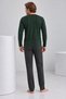Men's Khaki Green Printed Top Black Plaid Bottom Long Sleeve Pajama Set - 3