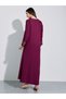 Burgundy Long Sleeves V-Neck Maxi Jalabiya with Gold Tone Print - 5
