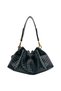 Trendy Women's Black Knitted Textured Drawstring Shoulder Bag, Stylish Design, Mini Bag with Gold Accessories and Leather Grape Charm Detail - 4