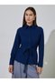 Navy Blue Solid Tie-Up Waist Long Sleeves Regular Fit Shirt - 3