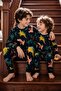 Dinosaur Patterned Black Long Sleeve Boy's Pajama Set - 4