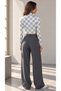 Women's Ecru Gray Checkerboard Pattern Stand Collar Long Sleeve Viscose Fabric Cropped Blouse - 7
