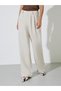 Beige Wide Leg Pleated Pants