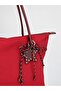 Red Women's Decorated Zippered Shopper Shoulder Bag - 3