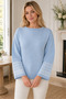 Women's Long Sleeve Round-Neck Ethnic Geometric Patterned Elegant and Stylish Casual Soft Trendy Baby Blue Knit Sweater