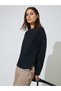 Black Solid Side Slit Long Sleeves Regular Fit T-Shirt