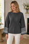 Women's Long Sleeve Round Neck Ethnic Geometric Patterned Elegant Stylish Casual Soft Trend Anthracite Knitwear Sweater - 2