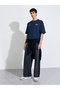 Navy Blue Slogan Print Crew Neck Oversized T-Shirt - 2