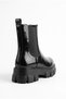 Women's Black Winter Patent Leather Elastic Non-Slip Flat Sole Chelsea Boots Kant - 5
