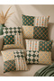 100% Cotton Fabric Panel Set 5 Different Patterns 30X60 cm – Vintage Floral and Checkered Pattern, Dark Green and Orange Tones - 8